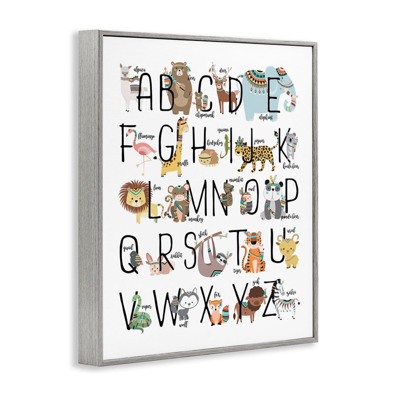 Stupell Industries Boho Animal ABCs Grey Framed Wall Art, 16x20, Design by Artist Erica Billups - Image 3